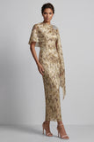 Vestido floral longo de mãe da noiva com Capa com Camisola com Contas de Champanhe
