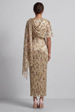 Vestido floral longo de mãe da noiva com Capa com Camisola com Contas de Champanhe