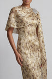 Vestido floral longo de mãe da noiva com Capa com Camisola com Contas de Champanhe