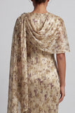 Vestido floral longo de mãe da noiva com Capa com Camisola com Contas de Champanhe