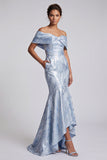 Vestido Floral Azul Celeste Floral de Mãe da Noiva com Bolsos