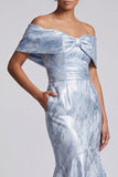 Vestido Floral Azul Celeste Floral de Mãe da Noiva com Bolsos