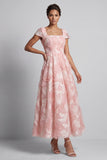 Vestido de Mãe da Noiva com decote quadrado brilhante com decote quadrado, blush longo com missangas