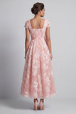 Vestido de Mãe da Noiva com decote quadrado brilhante com decote quadrado, blush longo com missangas