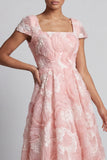 Vestido de Mãe da Noiva com decote quadrado brilhante com decote quadrado, blush longo com missangas