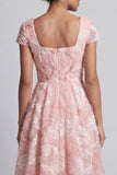 Vestido de Mãe da Noiva com decote quadrado brilhante com decote quadrado, blush longo com missangas