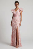 Vestido de Sereia da Mãe da Noiva com Lantejoula Blush e Decote V