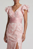 Vestido de Sereia da Mãe da Noiva com Lantejoula Blush e Decote V