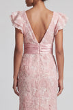 Vestido de Sereia da Mãe da Noiva com Lantejoula Blush e Decote V