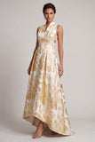 Vestido de Mãe da Noiva Linha A Estampado Alto Baixo