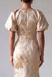 Vestido da Mãe da Noiva com Manga Bufante em Champanhe