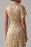 Vestido de Mãe da Noiva com Gola Alta Estampado Uma Linha de Champanhe