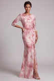 Vestido Blush Sequin 3/4 Manga da Mãe da Noiva Sereia
