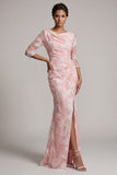 Vestido Blush Sequin 3/4 Manga da Mãe da Noiva Sereia