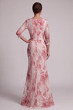 Vestido Blush Sequin 3/4 Manga da Mãe da Noiva Sereia