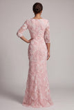 Vestido Blush Sequin 3/4 Manga da Mãe da Noiva Sereia