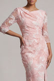 Vestido Blush Sequin 3/4 Manga da Mãe da Noiva Sereia