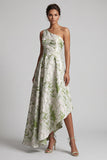 Vestido de Mãe da Noiva com Um Ombro Verde Claro