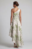 Vestido de Mãe da Noiva com Um Ombro Verde Claro