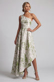 Vestido de Mãe da Noiva com Um Ombro Verde Claro