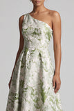 Vestido de Mãe da Noiva com Um Ombro Verde Claro