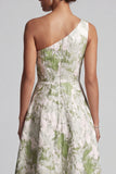Vestido de Mãe da Noiva com Um Ombro Verde Claro