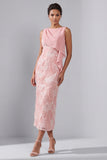 Blush Bateau Sheath Vestido Midi de Lantejoulas Mãe da Noiva