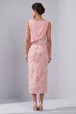 Blush Bateau Sheath Vestido Midi de Lantejoulas Mãe da Noiva