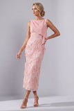 Blush Bateau Sheath Vestido Midi de Lantejoulas Mãe da Noiva
