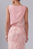 Blush Bateau Sheath Vestido Midi de Lantejoulas Mãe da Noiva