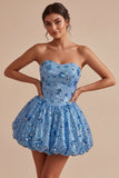 Vestido de Lantejoulas Azul Celeste, A-Line Brilhante