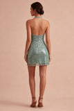 Vestido de cocktail Mini Lantejoulas, decote halter verde claro e brilhante