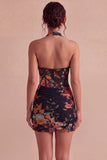 Vestido Mini Cocktail Bodycon Corset Transparente com gola halter preta