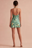Vestido Mini Cocktail Bodycon Floral Bodycon de gola halter verde clara