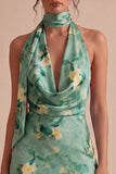 Vestido Mini Cocktail Bodycon Floral Bodycon de gola halter verde clara