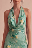 Vestido Mini Cocktail Bodycon Floral Bodycon de gola halter verde clara