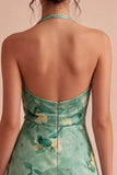 Vestido Mini Cocktail Bodycon Floral Bodycon de gola halter verde clara