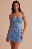 Vestido de Homecoming com Lantejoulas Bodycon Azul Celeste Brilhante