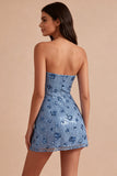 Vestido de Homecoming com Lantejoulas Bodycon Azul Celeste Brilhante