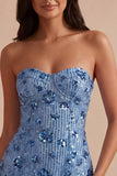 Vestido de Homecoming com Lantejoulas Bodycon Azul Celeste Brilhante