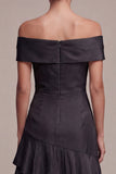 Vestido de gravata preta longa Linha A com Folhos