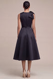 Vestido formal preto Midi de decote redondo com laço