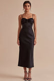 Vestido Midi Midi de Sereia com Alças Finghetti e Gravata Preta