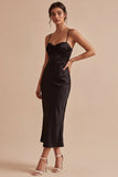 Vestido Midi Midi de Sereia com Alças Finghetti e Gravata Preta