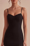 Vestido formal preto Bodycon Midi Spaghetti Straps com Fenda