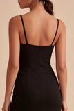 Vestido formal preto Bodycon Midi Spaghetti Straps com Fenda