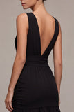 Vestido de gravata preta Midi sem costas, decote em V e franzido
