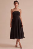 Vestido de gravata preta A Line A Strapless
