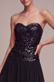 Vestido de gravata preta Midi A Stripless Cintilante com Lantejoulas