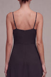 Vestido Midi Black Tie de Tiras Finas Linha A com Folhos